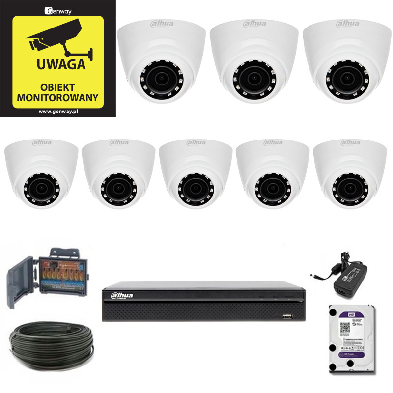 Zestaw Monitoringu DAHUA XVR1B08 + 8 x HAC-HDW1200R-0280B