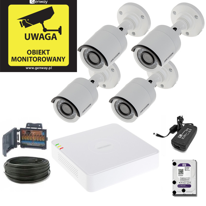 Zestaw Hikvision 4 x DS-2CE16D0T-IRF + Rejestrator DS-7104HGHI-F1 