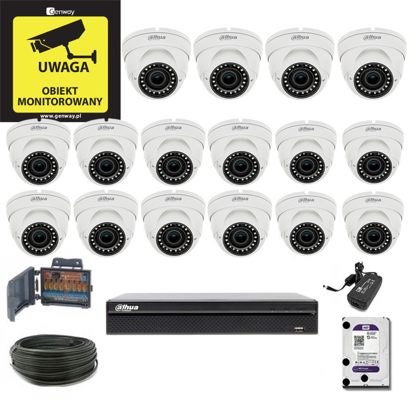 Zestaw Monitoringu DAHUA XVR5116HS-X + 16 x DH-HAC-HDW1220RP-VF