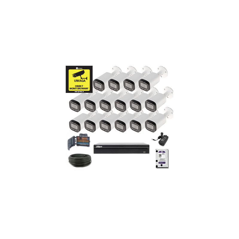 Zestaw Monitoringu Dahua XVR5116HS-X + 16 x HAC-HFW1200R-Z-IRE6- MotoZoom