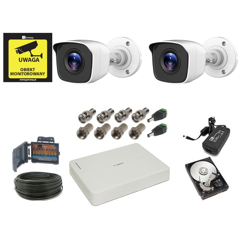 MONITORING 2Mpx 2 KAMERY TUBOWE HDD 1TB 