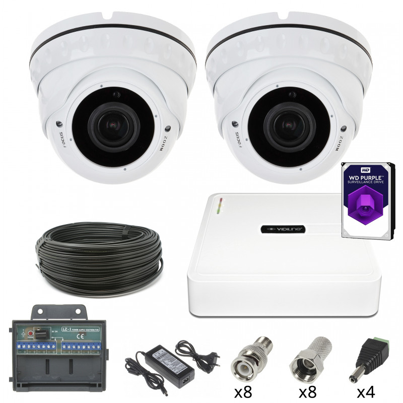 Monitoring 2 kamery kopułkowe HDD 1TB 2Mpx 2,8-12mm