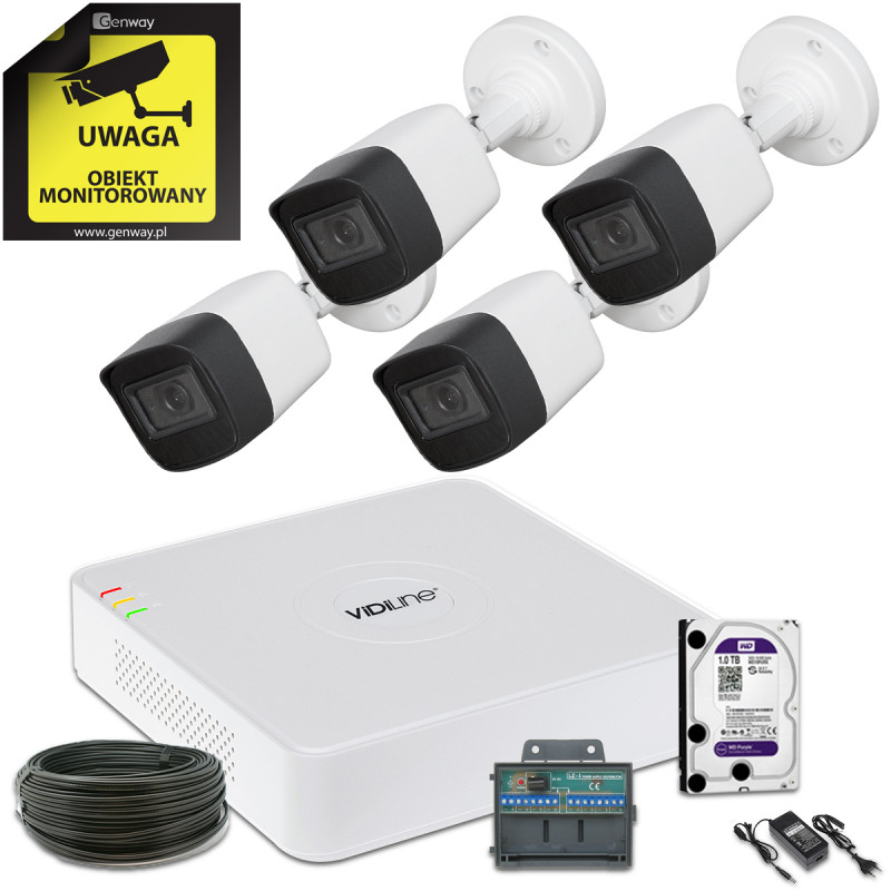 MONITORING 4 KAMERY TUBOWE HDD 1TB 8Mpx 4K