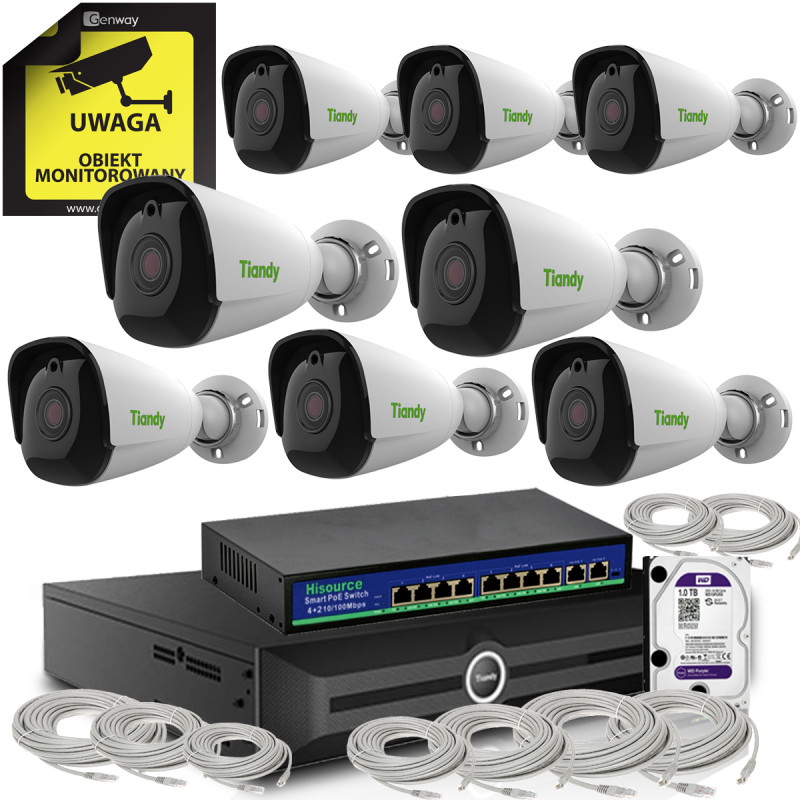 Zestaw 4K Tiandy 8 kamer tubowych UHD 8Mpx