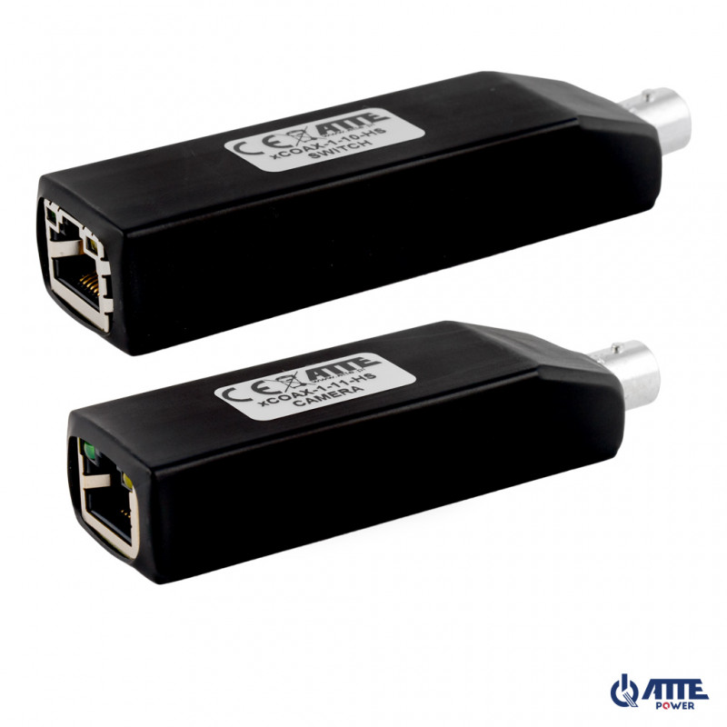 Zestaw aktywnych konwerterów do transmisji Ethernet oraz PoE po koncentryku, 1 kanał, 10/100Mbps, PoE IN/OUT PASSIVE, zasięg 